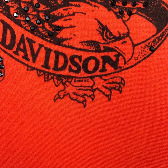 Harley Davidson Shirt Women Medium Orange Short Sleeve Motorcycle Museum Tee Y2K - Picture 4 of 12